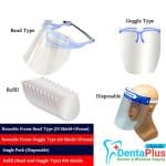face-shield-disposable-reusable-frame-and-refill-band-and-goggle-type