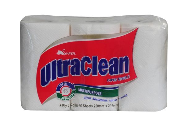 Kitchen Roll Paper Ultra Clean Swan-3001 #2ply x 6 Rolls x 60 sheets (24 Rollsbag)