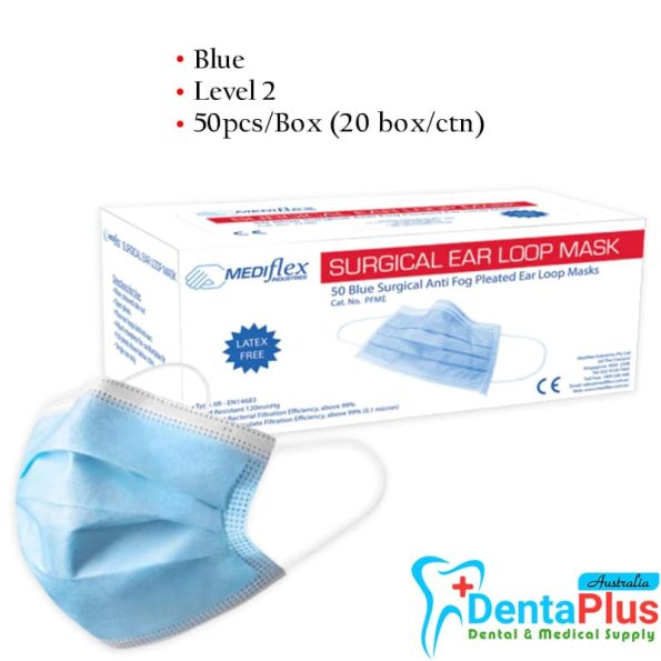 Mediflex Face Mask Blue Earloop Level 2