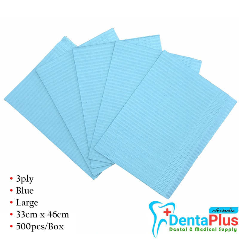 Disposable Dental Bibs 3 ply Large - Blue (33cm x 46cm) #500pcs/Box
